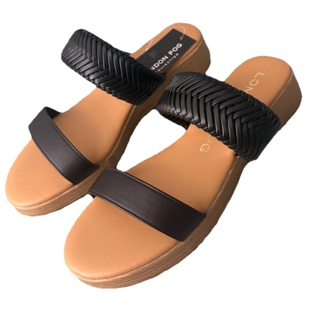 London Fog Collection Women's Trixey 2 Black Slide Sandals Size 8 New